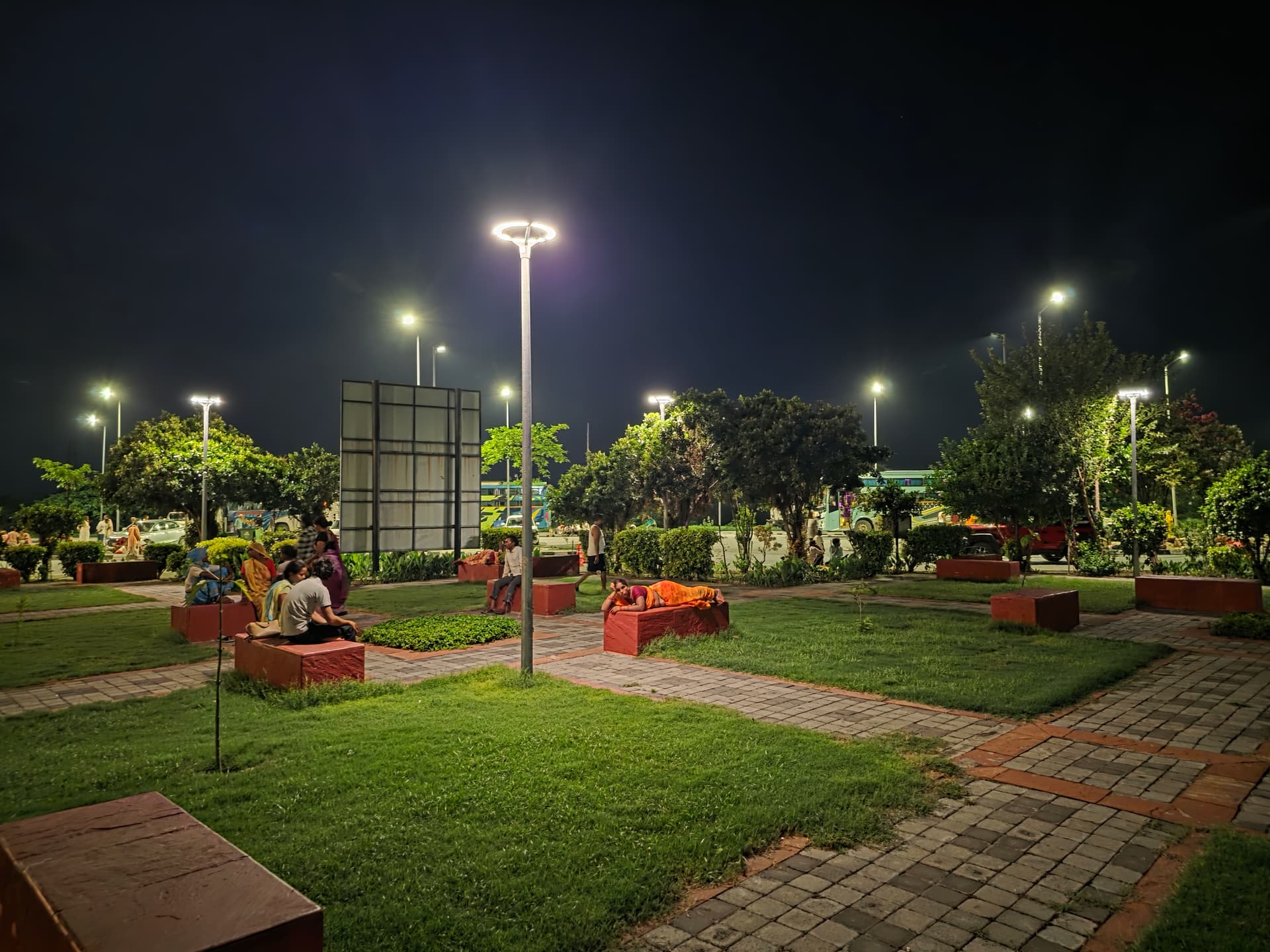 Night garden at the Yamuna Expressway rest stop